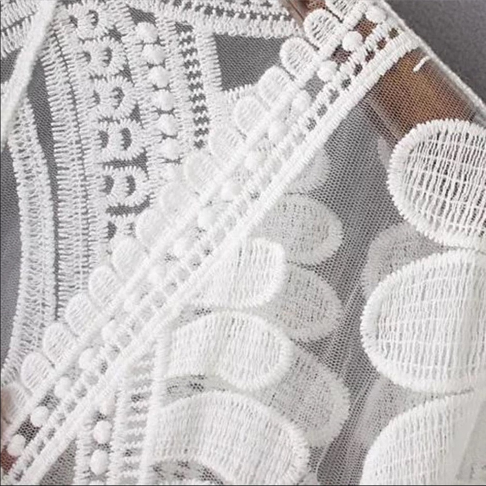 New! White Boho Floral Lace Kimono Beach Coverup - Picture 5 of 13